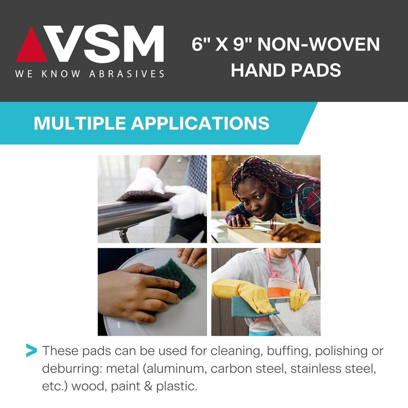 VSM 10-Pack: 6" x 9", Tan - Coarse, Non-Woven Hand Pad, Aluminum Oxide Grains, Rust and Oxidation Resistant, Multipurpose Abrasive Scrub Pad for Finishing and Cleaning - Image 5